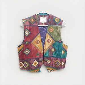 Wraps‎ Collection Vtg Southwest Tapestry Open Front Vest, Size S, Layering 80s